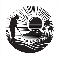 Golf Player Black White Silhouette Illustrations & Vectors
