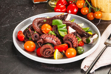 Salad with octopus tentacle and vegetables