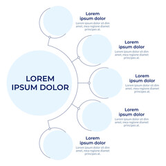 Business presentation circular diagram infographic. Marketing strategy radial diagram. Data visualization with 5 options. Hierarchy chart round. Montserrat SemiBold, Lato Regular fonts used