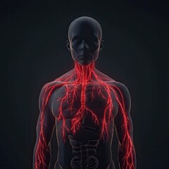 Glowing cardiovascular system model with editable text fields for educational and illustrative purposes.
