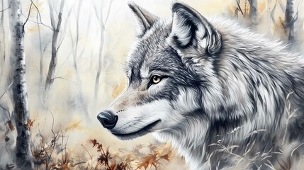 Obraz premium Portrait of grey wolf in the forest 