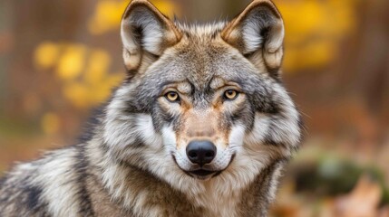 Fototapeta premium Portrait of grey wolf in the forest 