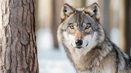 Fototapeta premium Portrait of grey wolf in the forest 