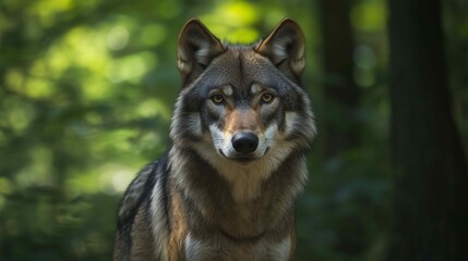 Fototapeta premium Portrait of grey wolf in the forest 