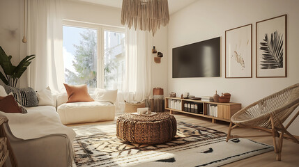Fototapeta premium home decoration idea, etnic style and scandinavian style room