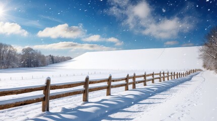 snowy season winter wooden fence side walk
