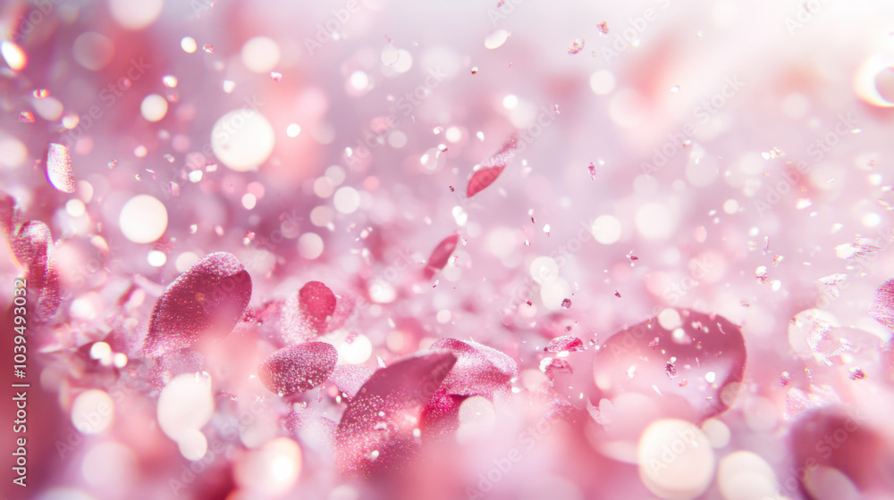 Poster delicate pink flower petals scattered on a soft surface, creating a serene and tranquil atmosphere i