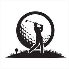 Golf player black icon on white background. Golf player silhouette. Golf player silhouette. Golf player black icon on white background