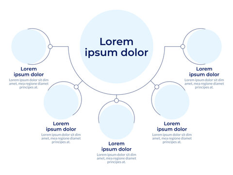 Business process circular diagram infographic. Perfect for visualizing workflows, data mapping. Data visualization with 5 options. Hierarchy chart round. Montserrat SemiBold, Lato Regular fonts used