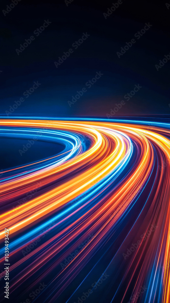 Poster abstract light trails creating a dynamic illusion of speed against a dark background at night
