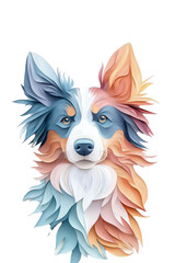 Fototapeta premium A multicolored paper art Border Collie, isolate on white background, capturing its lively spirit and agility. cutout png