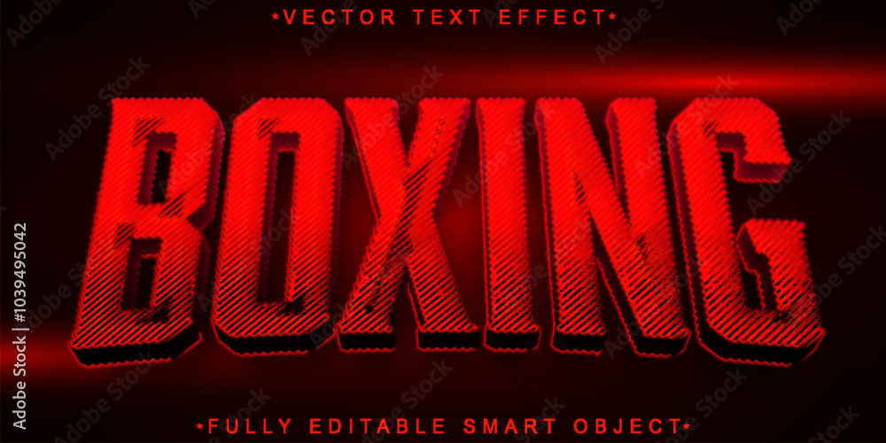 Poster red shiny boxing fighter vector fully editable smart object text effect