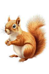 Obraz premium A flat style illustrated squirrel, isolate on white background, capturing its playful nature and vibrant colors. cutout png