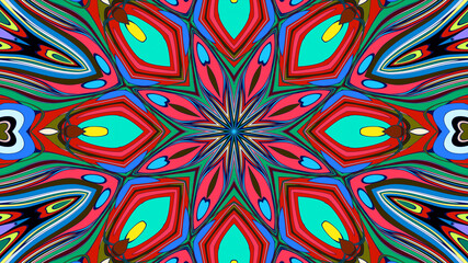 Abstract colorful psychedelic mandala kaleidoscope background pattern for a summer music festival