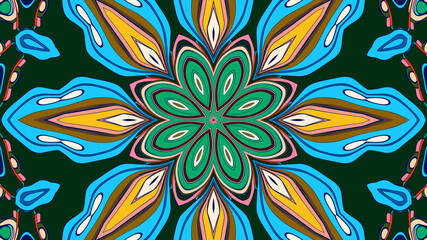 Abstract colorful psychedelic mandala kaleidoscope background pattern for a summer music festival