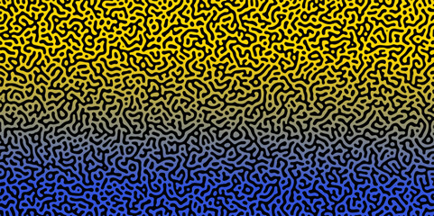 Abstract Reaction-diffusion Turing pattern natural texture yeallow and blue gradient color scheme. Linear design with biological algorithm psychedelic background. Reaction-diffusion or truing patter