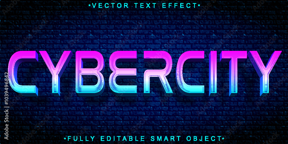 Poster blue cybercity vector fully editable smart object text effect