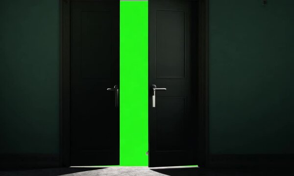 Green screen door, open the door, graphic