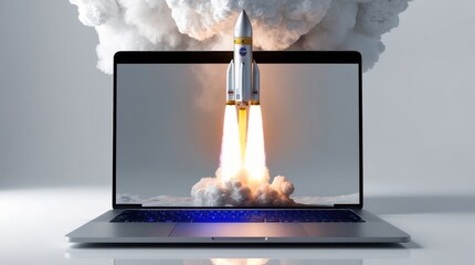 Space rocket launch mission fire smoke laptop