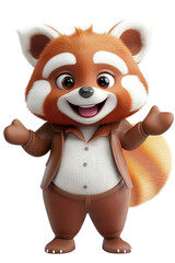 Fototapeta premium A 3D cartoon character of a red panda, isolate on white background, perfect for cheerful designs. cutout png
