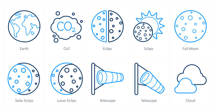 A set of 10 Weather icons as earth, co2, eclips