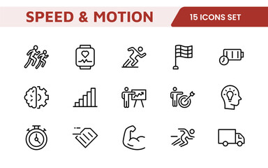 Running & Speed Icon Set. Dynamic icons capturing the essence of motion, sprinting, and velocity for fitness apps, sports branding, and training materials.