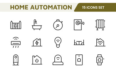 Home Automation Icon Set. Smart and intuitive icons for controlling lights, security, and devices, perfect for smart home apps, IoT interfaces, and tech-savvy branding.