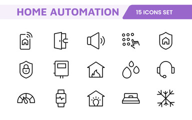 Home Automation Icon Set. Smart and intuitive icons for controlling lights, security, and devices, perfect for smart home apps, IoT interfaces, and tech-savvy branding.