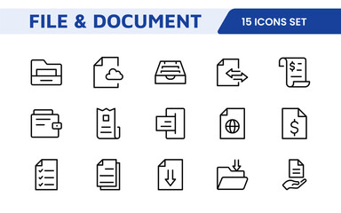 Document Management Icon Set. Streamlined icons for organizing, storing, and sharing files, perfect for productivity apps, cloud storage, and business workflows.
