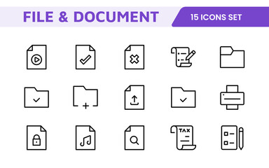 Document Management Icon Set. Streamlined icons for organizing, storing, and sharing files, perfect for productivity apps, cloud storage, and business workflows.