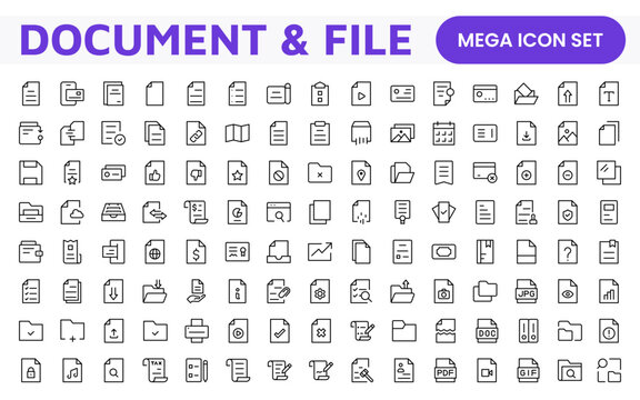 Document Management Icon Set. Streamlined icons for organizing, storing, and sharing files, perfect for productivity apps, cloud storage, and business workflows.