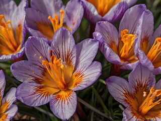 Fototapeta premium Saffron flower photographed in the garden in the house during the day with good lighting. beautiful purple flowers