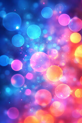 Vibrant Colorful Bokeh Lights Background with Glowing Abstract Circles in Festive Light Effect for Holiday or Event Celebration Design