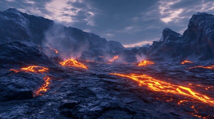 Scenic view of lava on rocky terrain.