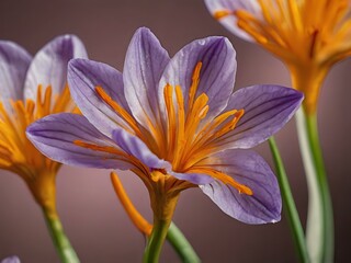 Fototapeta premium Saffron flower photographed in the garden in the house during the day with good lighting. beautiful purple flowers