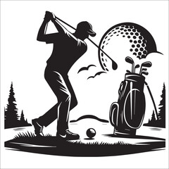 Golf black vector black color silhouette white color background