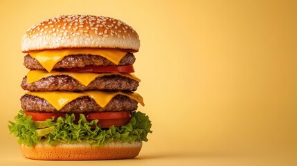 Delicious Triple Cheeseburger with Fresh Ingredients