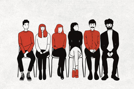 Candidates sitting on chairs waiting for interview