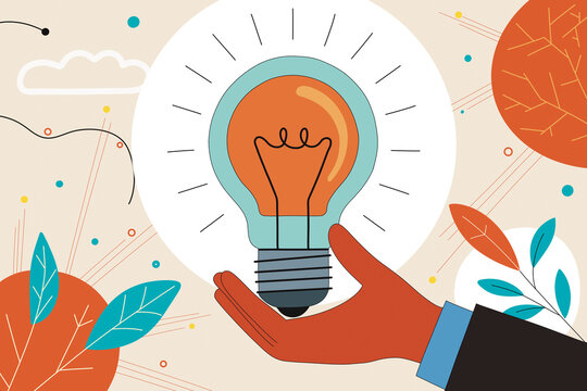 Businessman holding glowing light bulb in hand symbolizing new ideas