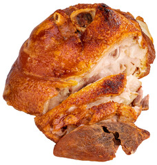German Pork Knuckl on white background or Crispy German Pork Knuckle isolate on white PNG File.