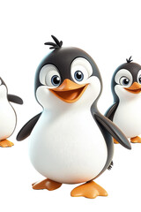 Fototapeta premium A 3D cartoon penguin character, isolate on white background, with big eyes and exaggerated features. cutout png