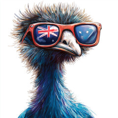 Emu With Australian Flag And