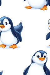 Obraz premium A seamless pattern of flat style penguins, isolate on white background, arranged in a playful, repeating design. cutout png