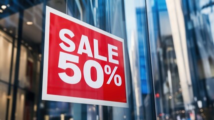 Sale Sign in Shop Window on Urban Building