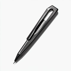 A sleek black pen lying on a white surface, designed for writing and drawing.