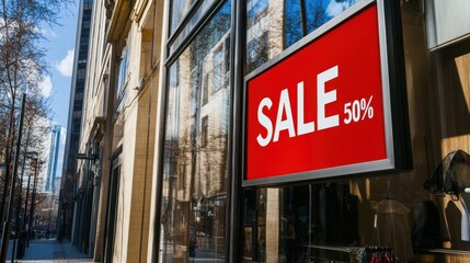Obraz premium Bright Sale Sign on Shopping Window Display