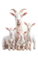 Obraz premium A family of goats, isolate on white background, standing together with gentle expressions. cutout png