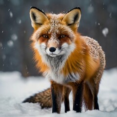 Obraz premium Cute red fox in winter forest
