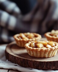 Caramelized Apple Tarts with Flaky Crusts Arranged on a Reclaimed Wood Platter, Fall Dessert