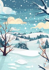 winter landscape flat illustration.